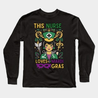 Mardi Gras Nurse This Nurse Loves Funny Mardi Gras Long Sleeve T-Shirt